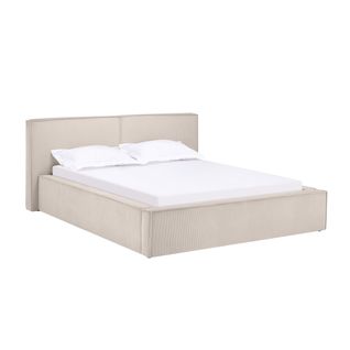Lit coffre avec sommier relevable 140x190 cm EZRA velours côtelé beige