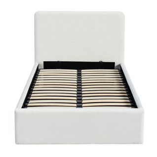 Lit coffre 90x190 cm velours côtelé blanc LYLA