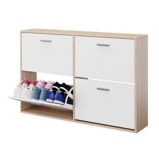 Meuble à Chaussure Capacité 24 Paires, Double Compartiment, Pour Entrée, Couloir - Blanc Bois Clair