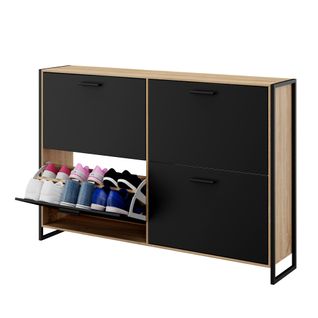 Meuble à Chaussure Industriel 24 Paires, Double Compartiment, Pour Entrée, Couloir - Noir Bois Clair