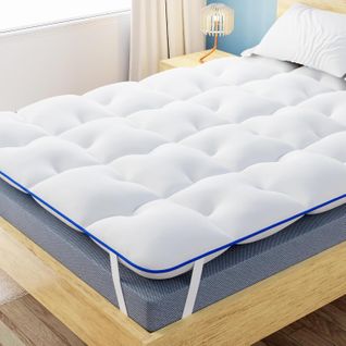 Surmatelas Diamant 150 X 200 Cm En Microfibre - Liseré Bleu - Moelleux, Antiacarien, Respirant