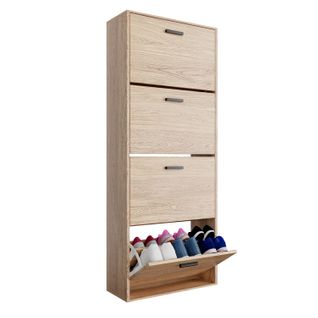 Meuble Rangement Chaussure 24 Paires - Pour Entree Couloir - 60x24x150 Cm - Bois Clair