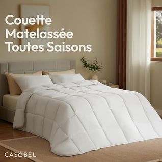 Couette 240x260 cm, 450 gsm Polyester 4 Saisons - Respirante, Thermorégulatrice, Lavable