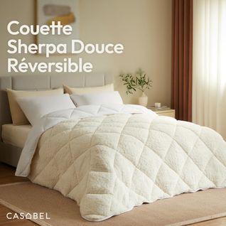 Couette Sherpa 240x260cm, 450 gsm Polyester Réversible, Face Sherpa Douillette Ou Microfibre Fraîche
