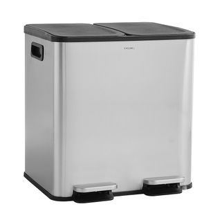 Poubelle Cuisine Double 2x15L en Acier Inoxydable, Anti-Traces, avec Pédales