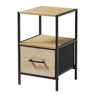 Table De Chevet Noire En Bois, Métal Noir, Et Tissu Renforcé