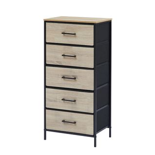 Commode Haute 5 tiroirs Tissu Rigide, Métal Noir
