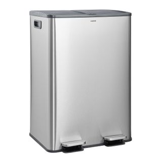 Poubelle Tri Sélectif 60 L, Double Compartiment 2x30l, Acier Inox Chrome, Rectangulaire à Pédales