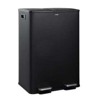 Poubelle Tri Sélectif 60 L, Double Compartiment 2x30l, Acier Inox Noir, Rectangulaire à Pédales