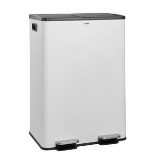 Poubelle Tri Sélectif 60 L, Double Compartiment 2x30l, Acier Inox Blanc, Rectangulaire à Pédales