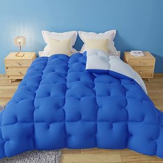 Couette 220x240 cm Chaude Grand Froid Diamant Réversible Bleu Garnissage densité 700 g/m2
