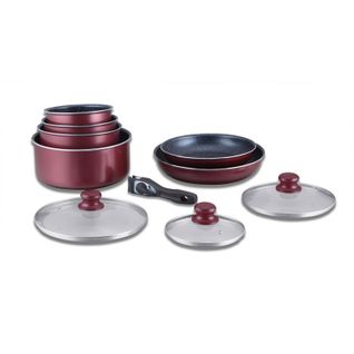 Batterie De Cuisine Revêtement Pierre Avec Manche Amovible 10 Pieces Bordeaux  Hg5000-br