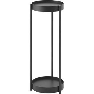 Support 2 Niveaux Pour Plantes Sur Roulettes Noir