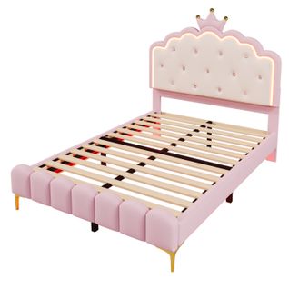 Lit Adulte Lit 140x200, Lit 2 Places Avec Lumière D'ambiance LED Réglable, Pu, ​​rose