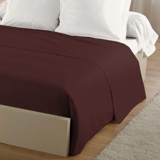 Drap Plat Uni 100% Coton - 57 Fils - Chocolat - 180x290 Cm - 1 Personne