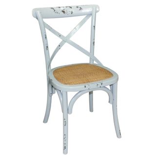 Chaises En Bois Bleu Patiné Avec Dossier Croisé - Lot De 2 -