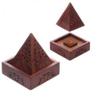 Boîte et Brûleur D'encens - Pyramide En Bois De Sheesham