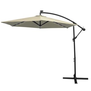 Parasol Déporté Noir Sans Base Incinable Ombrage De 3m 1  24 LED Protection Uv