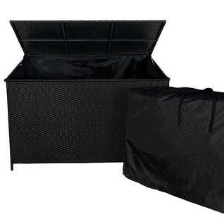 Coffre De Rangement Noir En Rotin Extérieur Pour Coussins - 582l 80x138x70cm