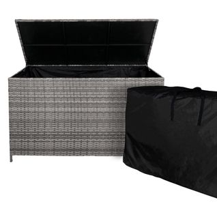 Coffre De Rangement Gris En Rotin Extérieur Pour Coussins - 582l 80x138x70cm