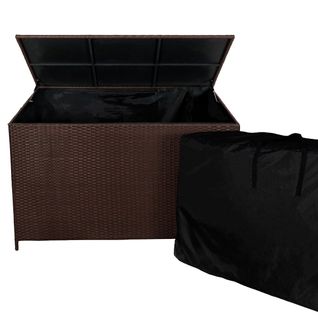 Coffre De Rangement Marron En Rotin Extérieur Pour Coussins - 582l 80x138x70cm
