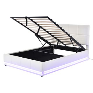 Lit Coffre À Rangement Blanc Et LED 140x200 Cm