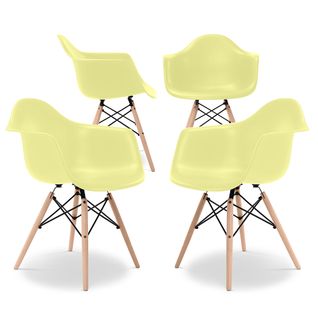 Chaise De Salle à Manger - Design Scandinave - Pieds En Bois - Lot De 4 - Skandiva Jaune Pâle