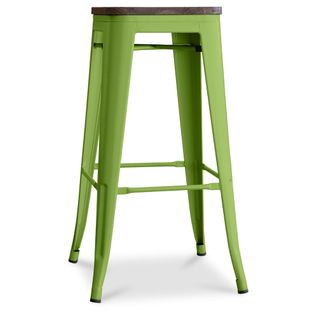Tabouret De Bar Design Industriel - Bois et Acier - 76cm - Metalix Vert Clair