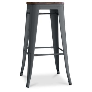 Tabouret De Bar Design Industriel - Bois et Acier - 76cm - Metalix Gris Foncé