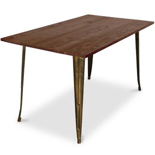 Table à Manger Industriel Bistrot Metalix - 140 Cm - Bois Foncé Bronze Métallisé