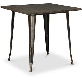 Table à Manger Industriel Bistrot Metalix - 80 Cm - Bois Foncé Bronze Métallisé