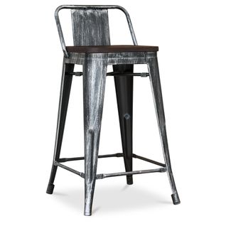Tabouret De Bar Design Industriel Avec Dossier - Bois Et Acier - 60 Cm - Metalix Industriel