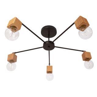 Plafonnier à 5 Ampoules Bell - Bois Et Métal Noir