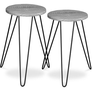 X2 Tables Auxiliaires De Style Industriel Hairpin - Bois Et Métal Gris