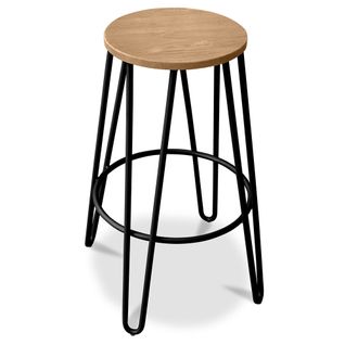 Tabouret De Bar Hairpin 66 Cm - Bois Clair Et Métal Noir