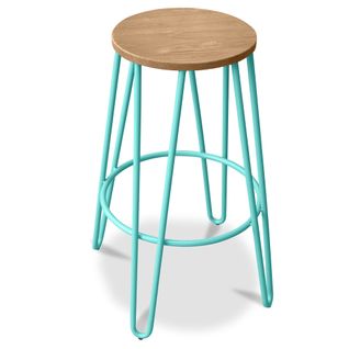 Tabouret De Bar Hairpin 66 Cm - Bois Clair Et Métal Vert Pastel