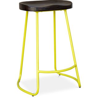 Tabouret De Bar Industriel 66cm Aiyana - Bois Foncé Et Métal Jaune