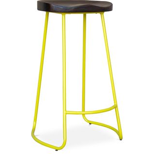 Tabouret De Bar Industriel 76cm Aiyana - Bois Foncé Et Métal Jaune