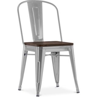 Chaise Carrée Bistrot Metalix - Métal Et Bois Foncé Gris Clair