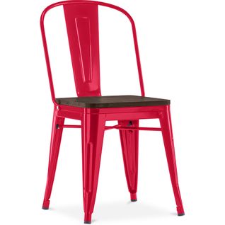 Chaise Carrée Bistrot Metalix - Métal Et Bois Foncé Rouge