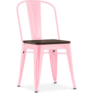 Chaise Carrée Bistrot Metalix - Métal Et Bois Foncé Rose