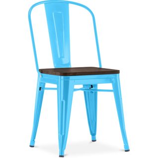 Chaise Carrée Bistrot Metalix - Métal Et Bois Foncé Turquoise