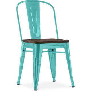 Chaise Carrée Bistrot Metalix - Métal Et Bois Foncé Vert Pastel