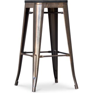 Tabouret Style Bistrot Metalix - 76 Cm - Métal Et Bois Foncé Bronze Métallisé