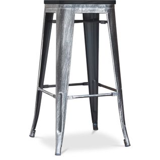 Tabouret Style Bistrot Metalix - 76 Cm - Métal Et Bois Foncé Industriel