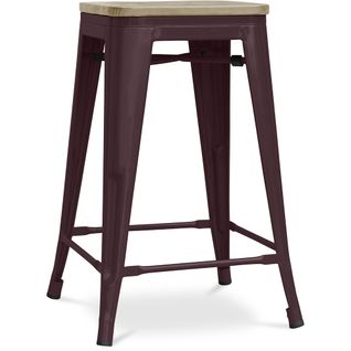 Tabouret Style Bistrot Metalix - 61 Cm - Métal Et Bois Clair Bronze