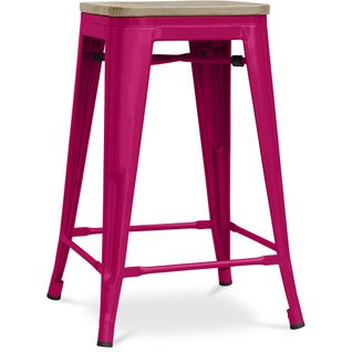 Tabouret Style Bistrot Metalix - 61 Cm - Métal Et Bois Clair Fuchsia