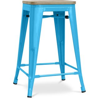 Tabouret Style Bistrot Metalix - 61 Cm - Métal Et Bois Clair Turquoise
