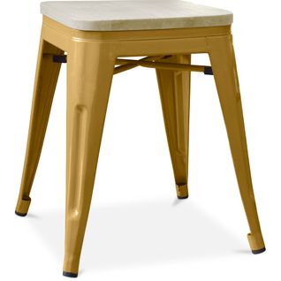 Tabouret Style Bistrot Metalix - Métal Et Bois Clair  - 45cm Doré