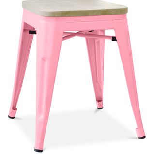 Tabouret Style Bistrot Metalix - Métal Et Bois Clair  - 45cm Rose